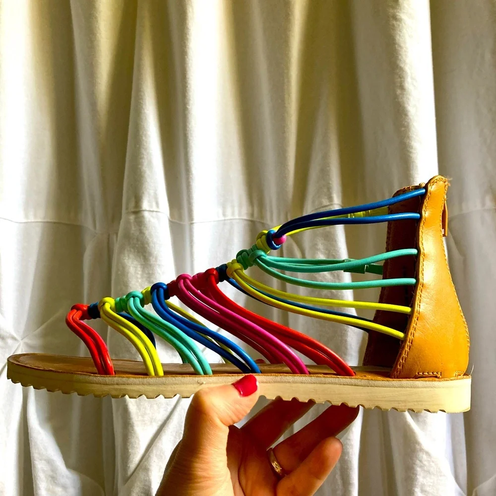 *3 for $20* Stevie’s rainbow gladiator-style sandals, women’s size 5. - Picture 8 of 14